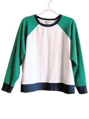 J CREW Women's Sweatshirt Green Blue Color Block Pullover LARGE